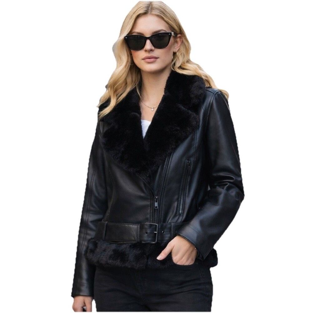 Blank NYC Black Faux Leather Convertible 3-in-1 Shearling Moto‎ Jacket